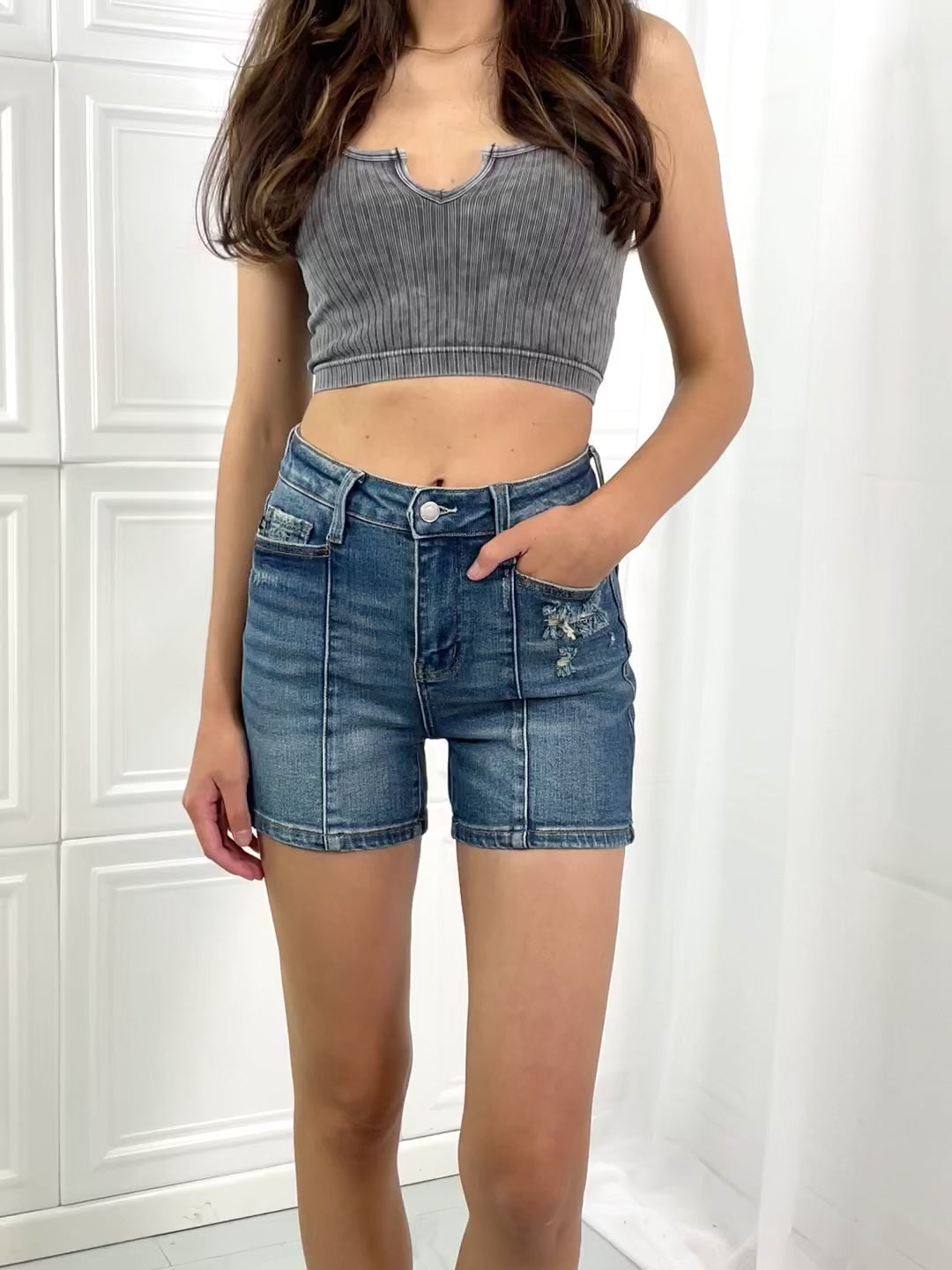 Judy Blue High Waist Seaming Detailed Shorts Style 150211 Video