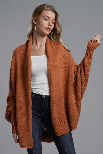 Dolman Sleeve Open Front Ribbed Trim Longline Cardigan In Mustard