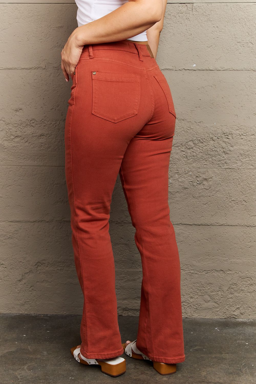 Back View, Judy Blue Mid Rise Slim Bootcut Terracotta Denim Jeans Style 88761