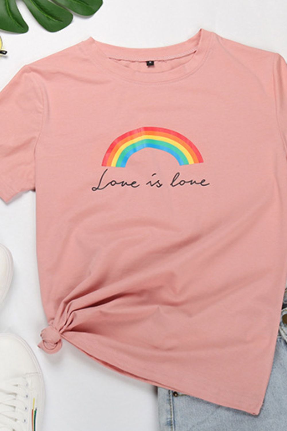 LOVE IS LOVE Rainbow Graphic Tee Shirt In Burnt Coral