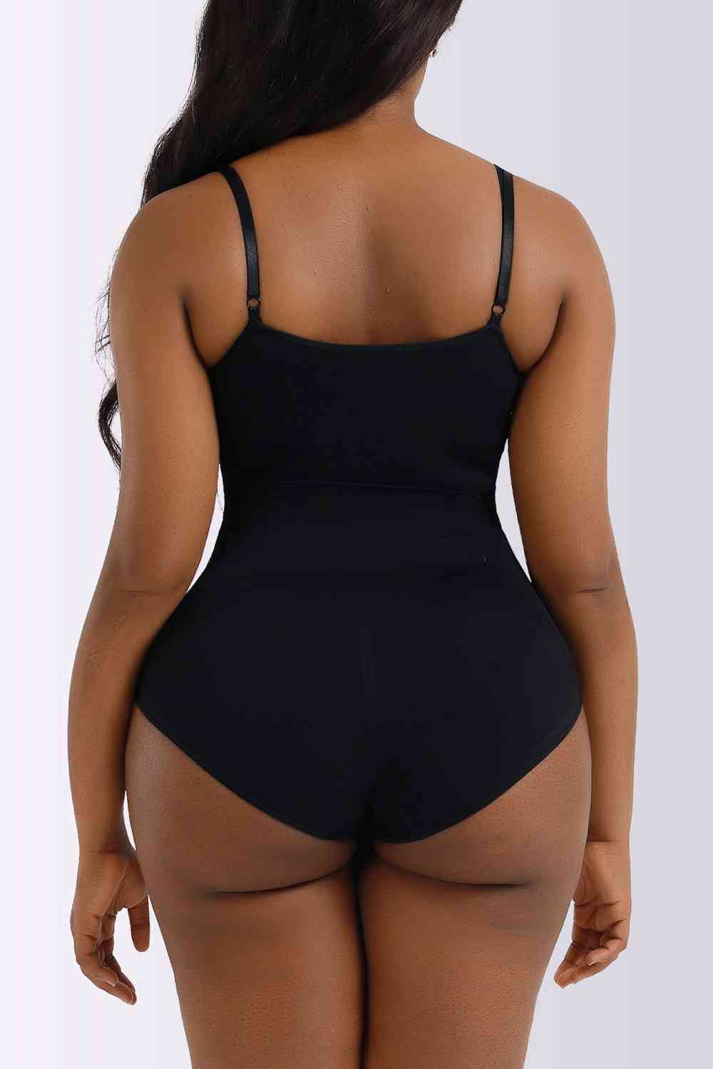 Back View, Spaghetti Strap Shaping Bodysuit In  Black