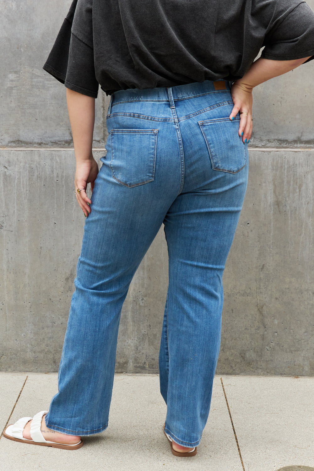Back View, Plus Size, Judy Blue, High Waist Slim Bootcut Easy Pull On Jeans Style 88520