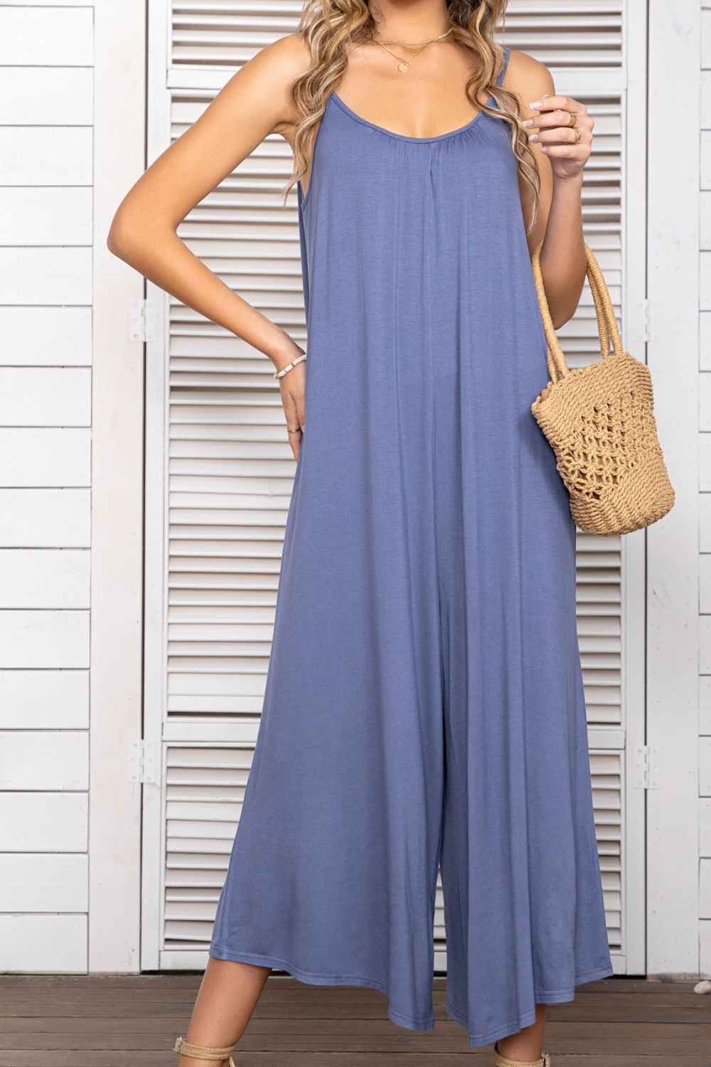 Spaghetti Strap Scoop Neck Jumpsuit In Periwinkle