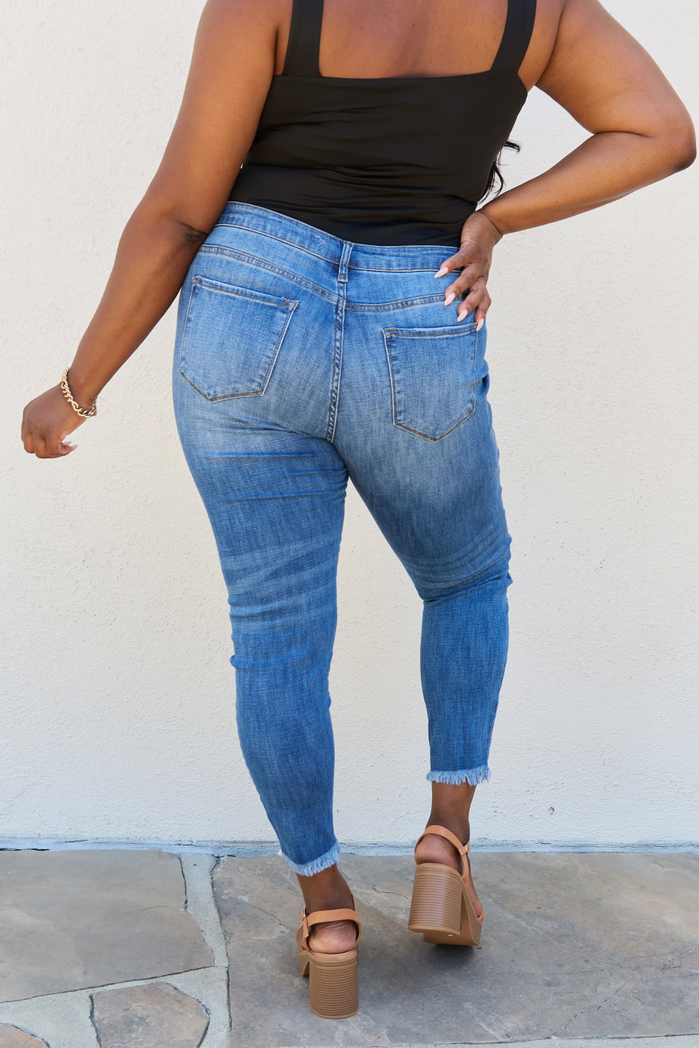 Back View, Plus Size, KanCan Mid Rise Destroyed Skinny Jeans Style KC7274M