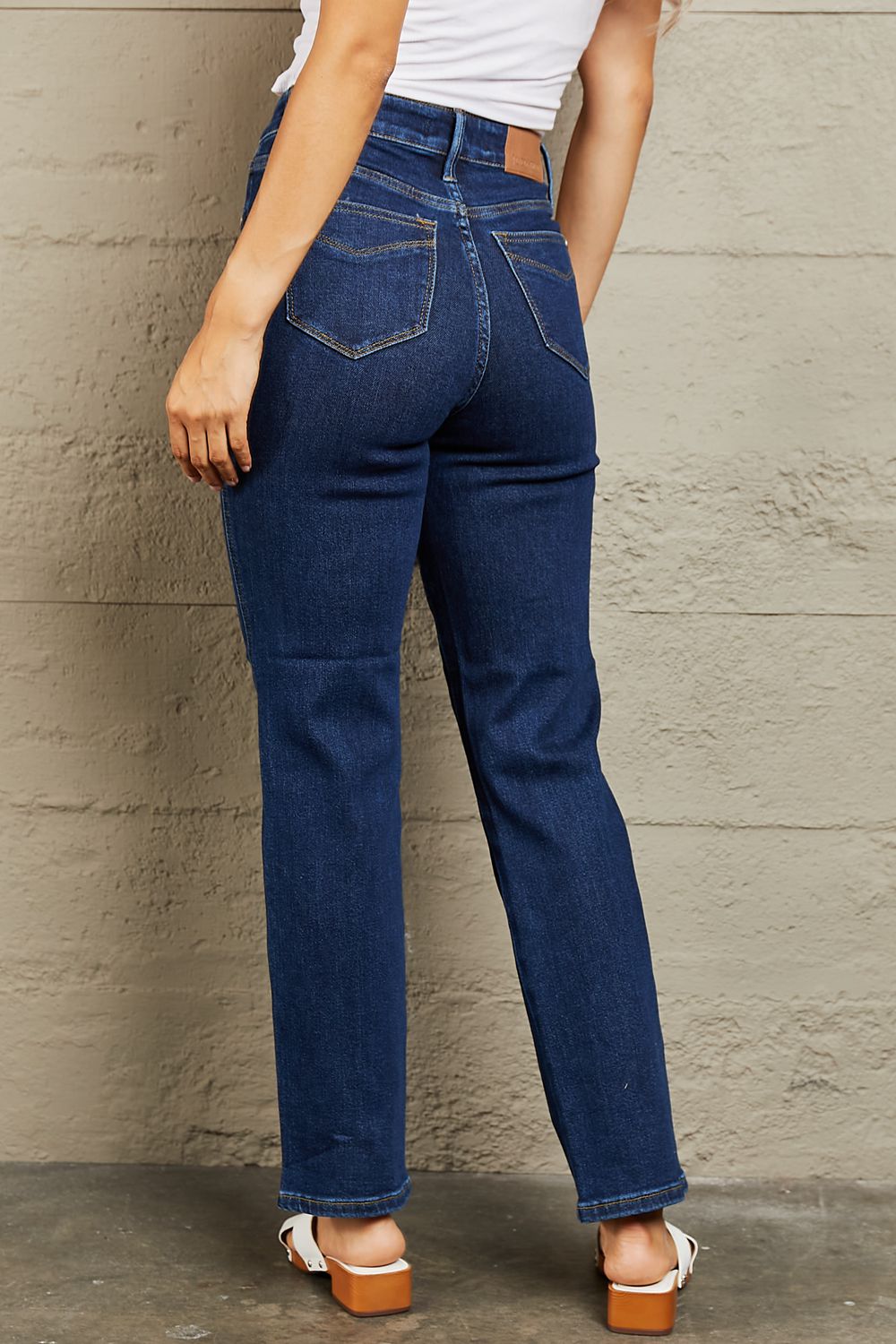 Back View, Judy Blue, High Waist Tummy Control Classic Straight Denim Jeans, 88575