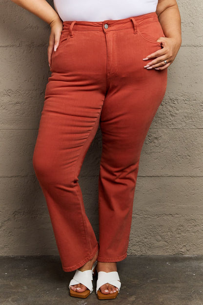 Plus Size, Judy Blue Mid Rise Slim Bootcut Terracotta Denim Jeans Style 88761