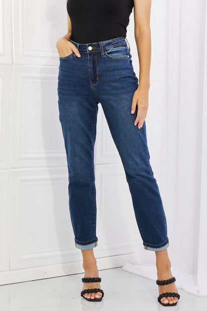 Judy Blue, High-Rise Sustainable Cool Denim Cuffed Boyfriend Jeans Style 88608
