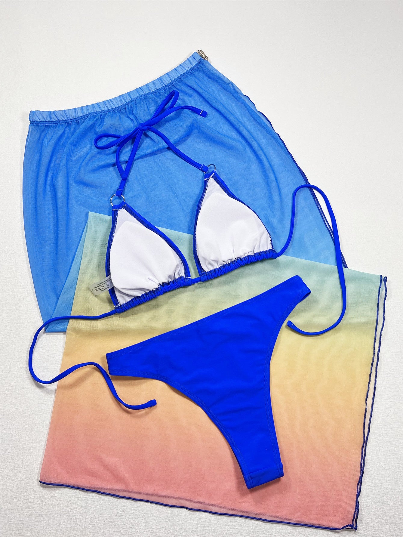 Gradient Halter Neck Three-Piece Bikini Set