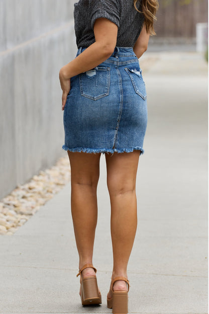 Back View, RISEN, Full Size Denim Mini Skirt