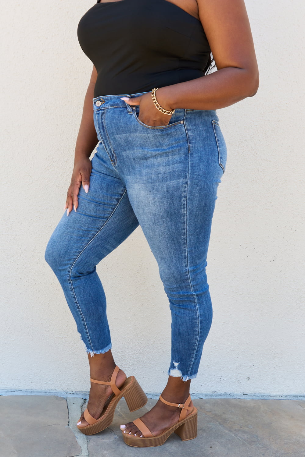Side View, Plus Size, KanCan Mid Rise Destroyed Skinny Jeans Style KC7274M