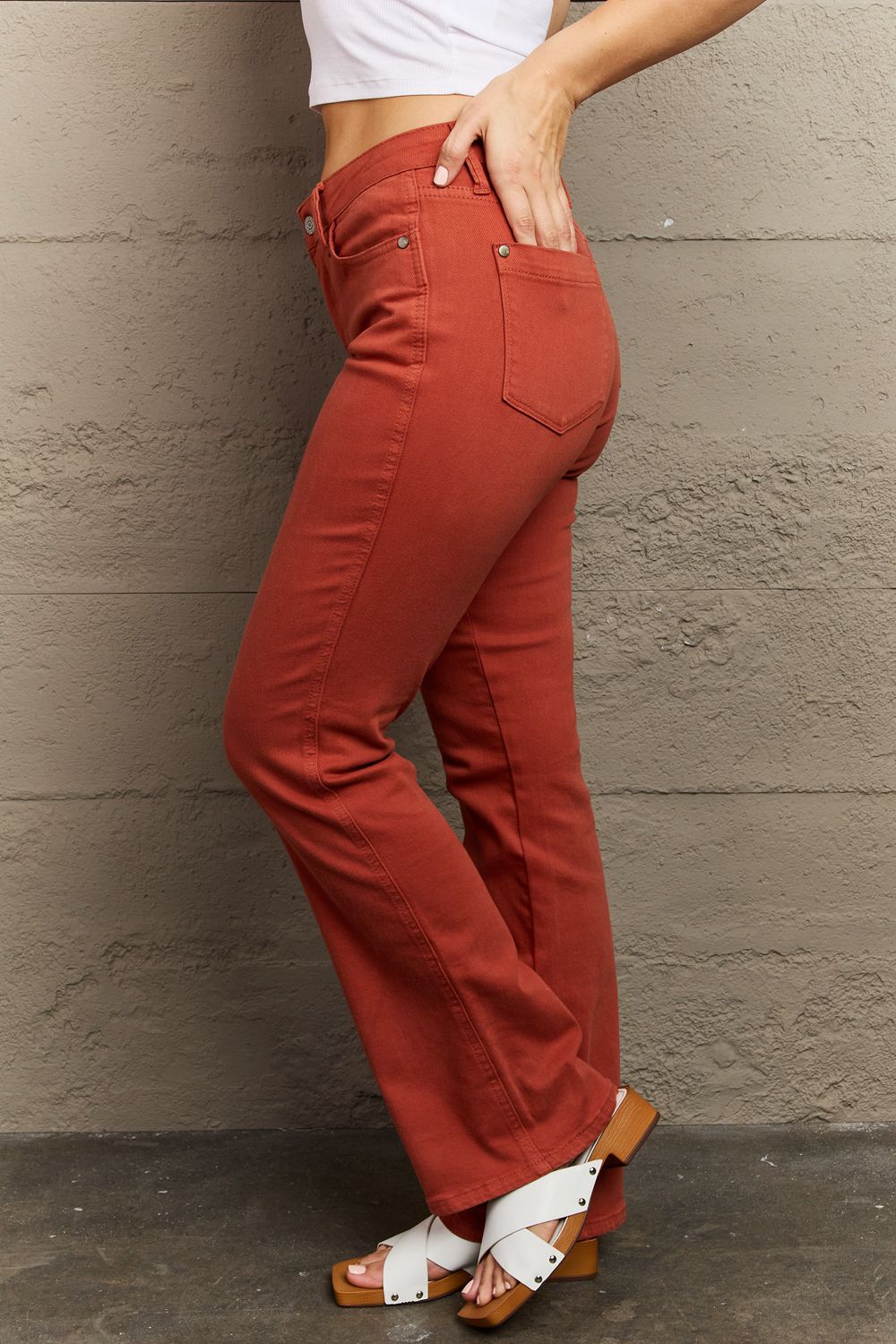 Side View, Judy Blue Mid Rise Slim Bootcut Terracotta Denim Jeans Style 88761