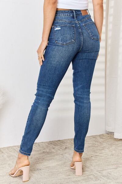 Back View, Judy Blue, High Waist Distressed Slim Jeans