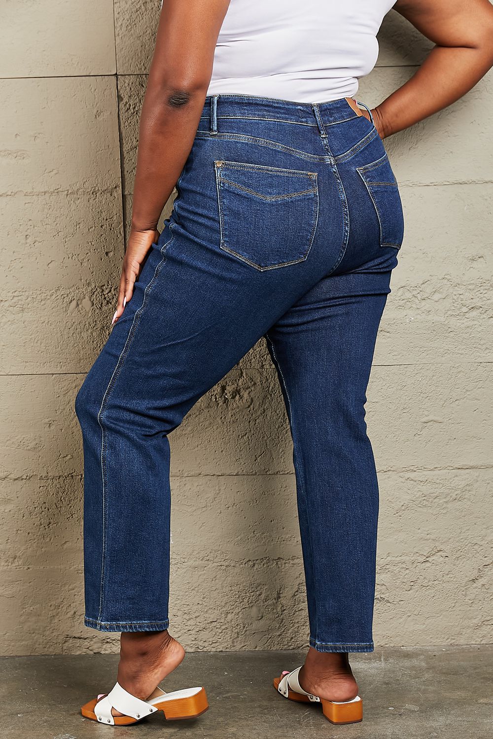 Back View, Plus SIze, Judy Blue, High Waist Tummy Control Classic Straight Denim Jeans, 88575