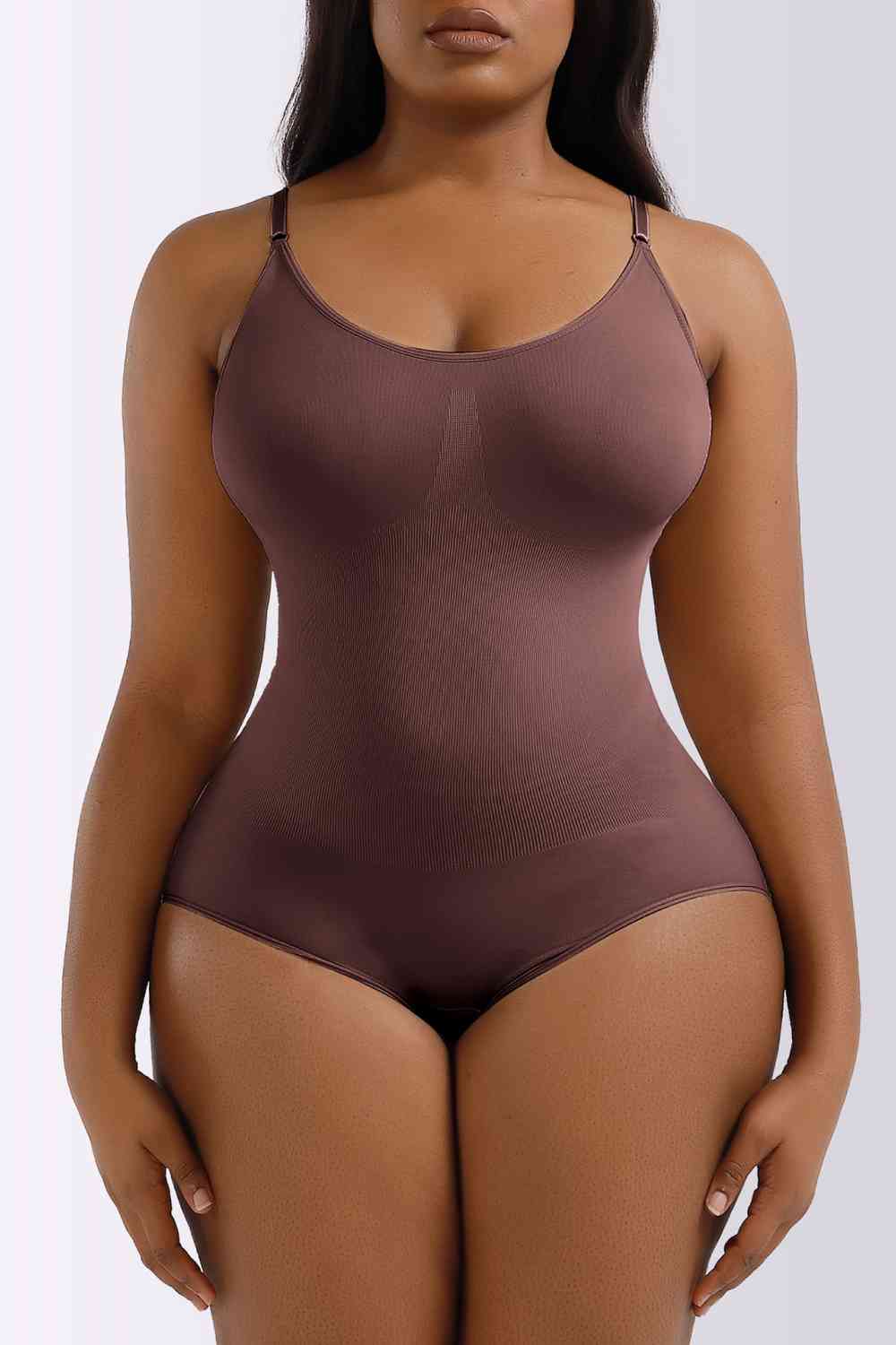 Spaghetti Strap Shaping Bodysuit In  Coffee Brown