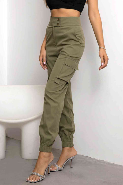 Side View, High Waist Cargo Pants In Sage