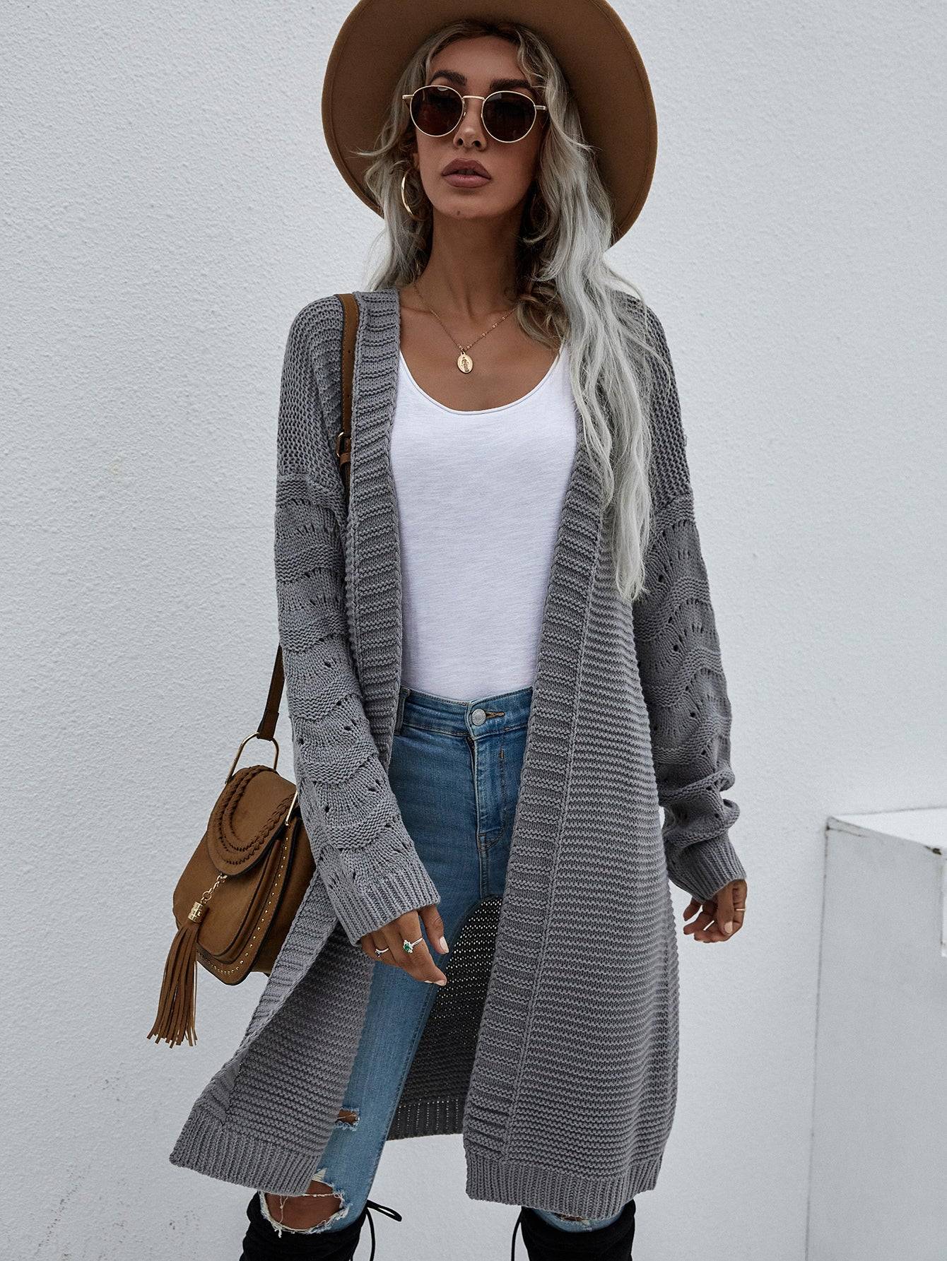 Open Front Duster Cardigan In Gray