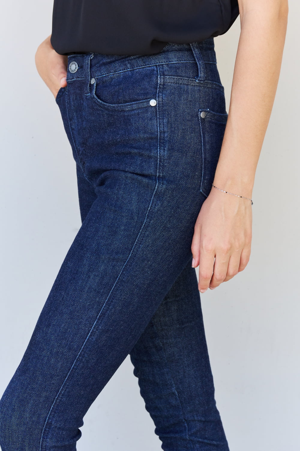 Judy Blue Dark High Waist Tummy Control Raw Hem Skinny