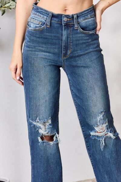 Close-Up, Judy Blue Women's High-Rise 90's Straight Leg Ripped Jeans Style 82592