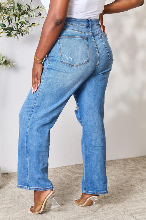 Back View, Plus Size, Judy Blue, 90's High Waist Tummy Control Straight Jeans Style 88661