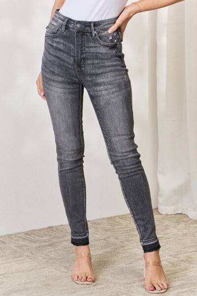 Judy Blue, High Waist Tummy Control Grey Wash Release Hem Skinny Jeans Style 88792