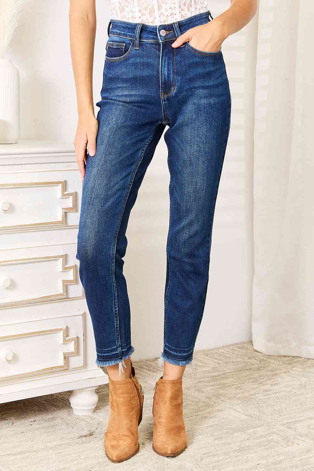 Judy Blue, High-Rise Released Hem Slim Jeans Style 88704