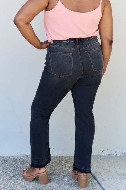 Back View, Plus Size, Judy Blue, High-Waist Release Hem Slim Bootcut Jeans Style 82535