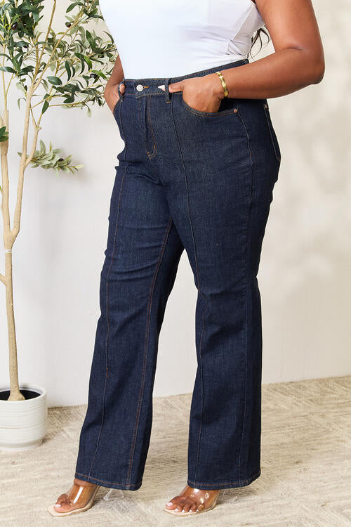 Side View, Plus Size, Judy Blue, High-Rise Front Seam & Dart Detail Wide-Leg Jeans 88664